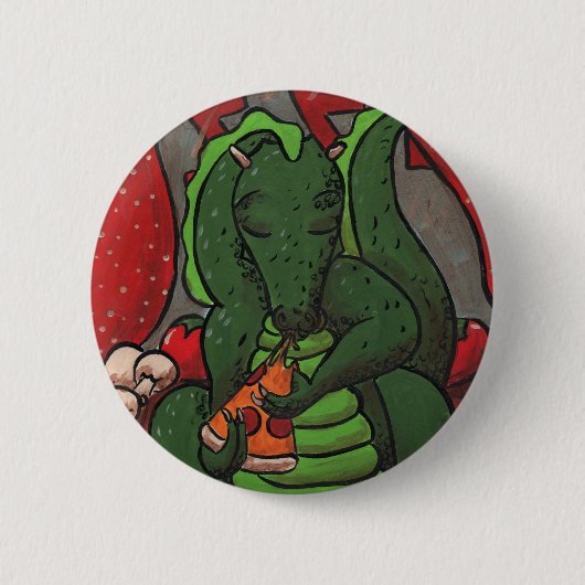 De draak en de Pizza Ronde Button 5,7 Cm (Voorkant)