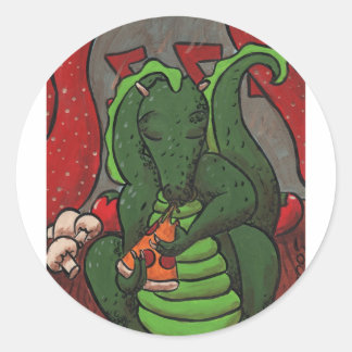 De draak en de pizza ronde sticker