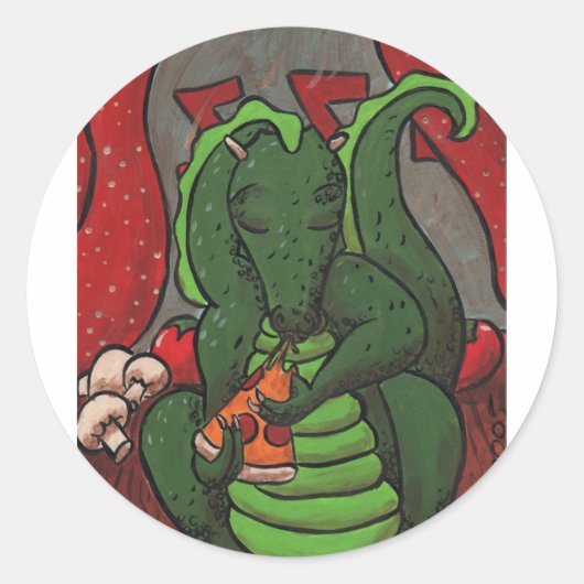 De draak en de pizza ronde sticker (Voorkant)