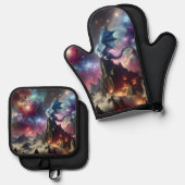 De draak en de sterren ovenwant & pannenlap set (Voorkant / Achterkant)