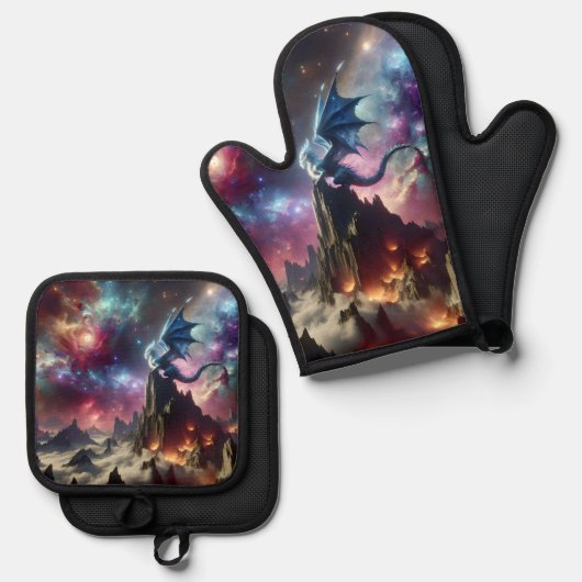 De draak en de sterren ovenwant & pannenlap set (Voorkant / Achterkant)