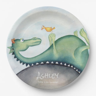 De draak en de vogel papieren bordje