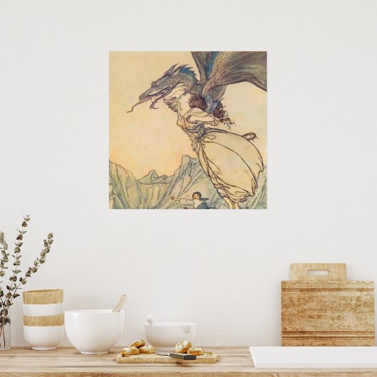 “De draak heeft de koningin gevangen” door Arthur  Poster (Keuken)