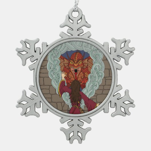 De draak neerzetten tin sneeuwvlok ornament (Voorkant)