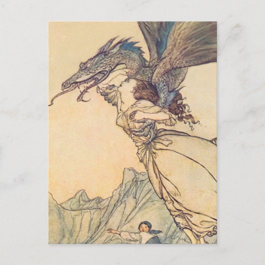 “De draak ving de koningin” door Arthur Rackham Briefkaart (Voorkant)