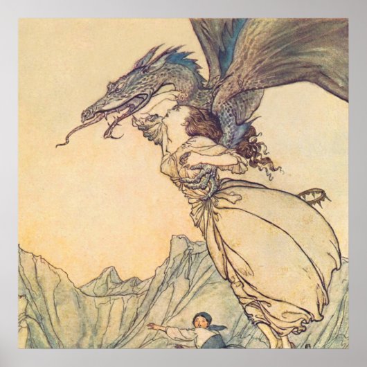 “De draak ving de koningin” door Arthur Rackham Poster (Voorkant)