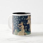 De dragons die kikkers braken tweekleurige koffiemok (Voorkant links)