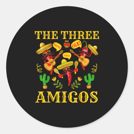 De drie amigo's - grappige chili Cinco de Mayo Ronde Sticker (Voorkant)