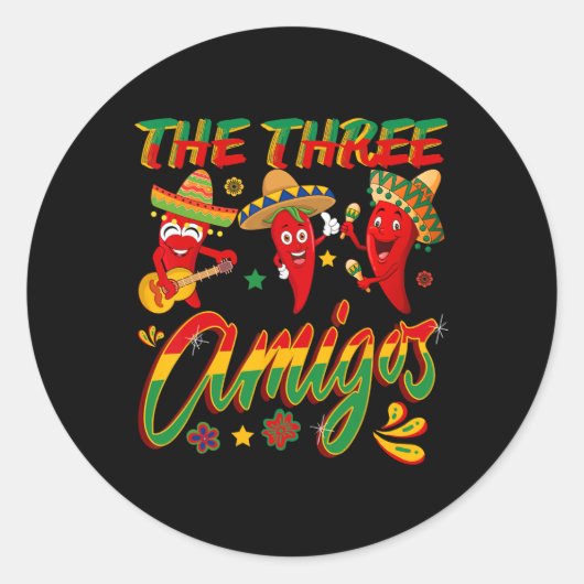 De drie amigo's - grappige chili Cinco de Mayo Ronde Sticker (Voorkant)