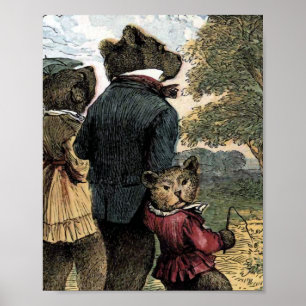 De drie beren gaan wandelen Vintage illustratie Poster