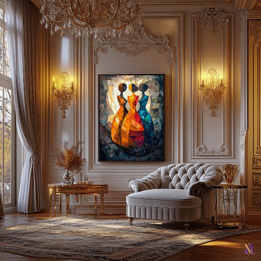 De drie grassen Glas in lood mozaïek artwork Canvas Afdruk