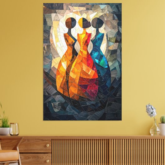 De drie grassen Glas in lood mozaïek artwork Canvas Afdruk (Insitu (Woonkamer))