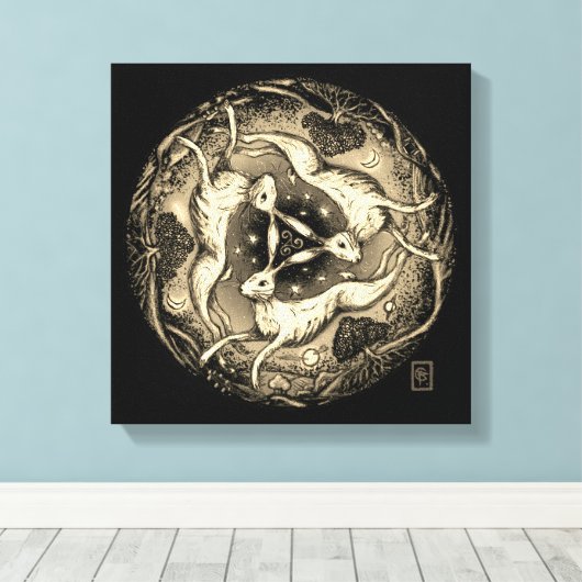 De drie hazen canvas afdruk (Insitu (Houten vloer))