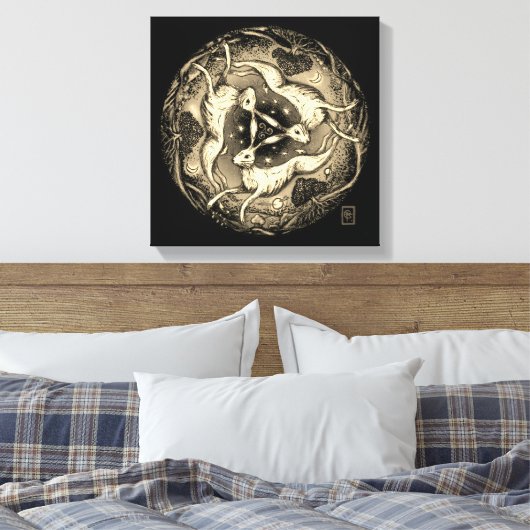 De drie hazen canvas afdruk (Insitu (Slaapkamer))