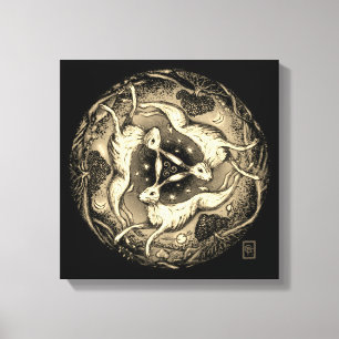 De drie hazen canvas afdruk