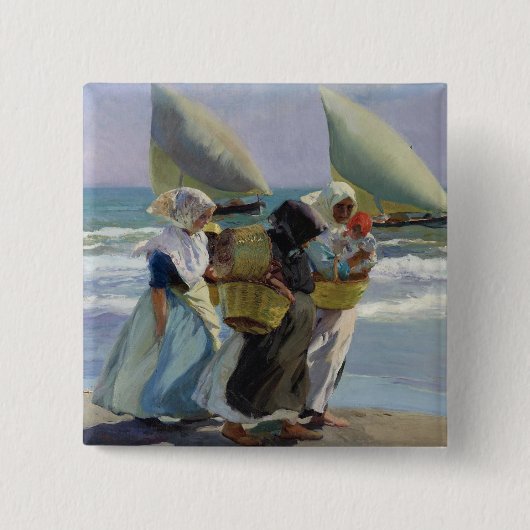 De drie kwartels - Joaquin Sorolla Vierkante Button 5,1 Cm (Voorkant)