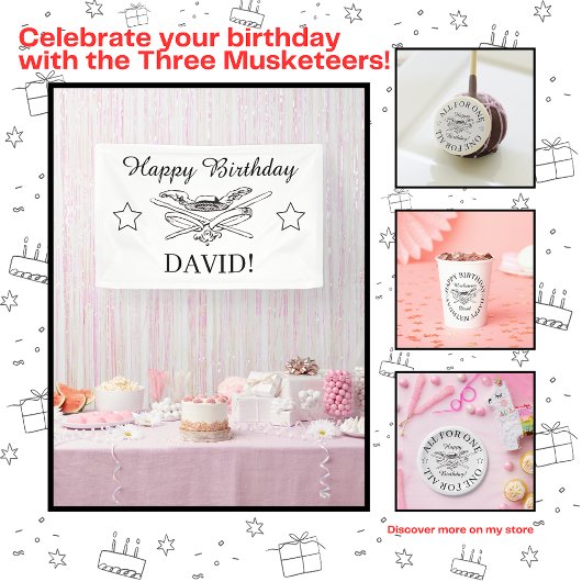 De drie Musketiers Gelukkig Verjaardagsfeest Spandoek