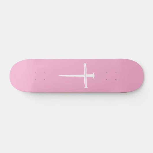 De drie spijkers, roze en wit kruis Christelijk Persoonlijk Skateboard (Horizontaal)