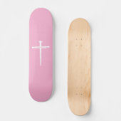 De drie spijkers, roze en wit kruis Christelijk Persoonlijk Skateboard (Voorkant)