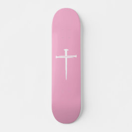 De drie spijkers, roze en wit kruis Christelijk Persoonlijk Skateboard