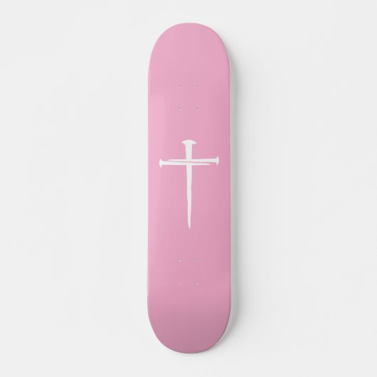 De drie spijkers, roze en wit kruis Christelijk Persoonlijk Skateboard (Voorkant)