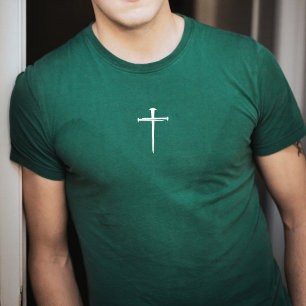 De Drie Spijkers Witte Kruis Minimalistisch Groen T-shirt