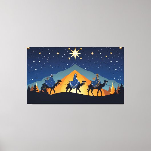 De drie wijze Mannen op kamelen Canvas Afdruk (Voorkant)