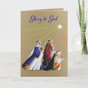 De drie wijzen brengen geschenken Eer aan God Kaart