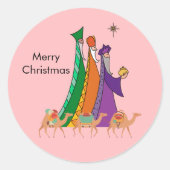 De Drie Wijzen Roze Kerstmis Ronde Sticker (Voorkant)