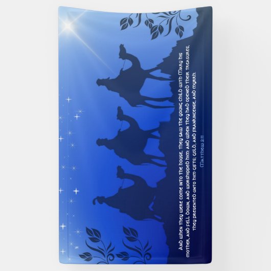 De Drie Wisemen Blue Star Kerstkerk Spandoek (Verticaal)