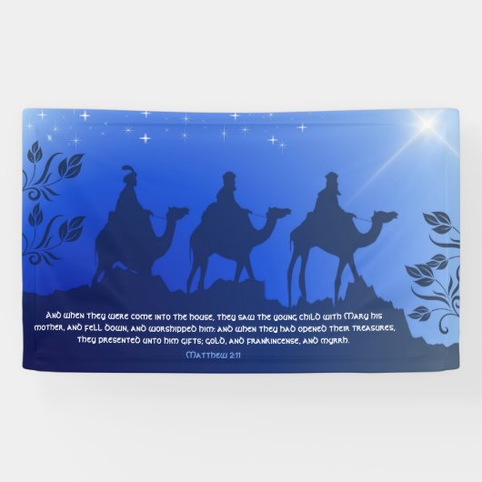 De Drie Wisemen Blue Star Kerstkerk Spandoek (Horizontaal)