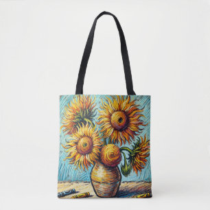 De drie zonnebloemen van Vincent van Gogh Design 2 Tote Bag