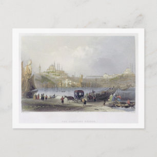 De drijvende brug, Istanbul, gegraveerd door J.C.  Briefkaart