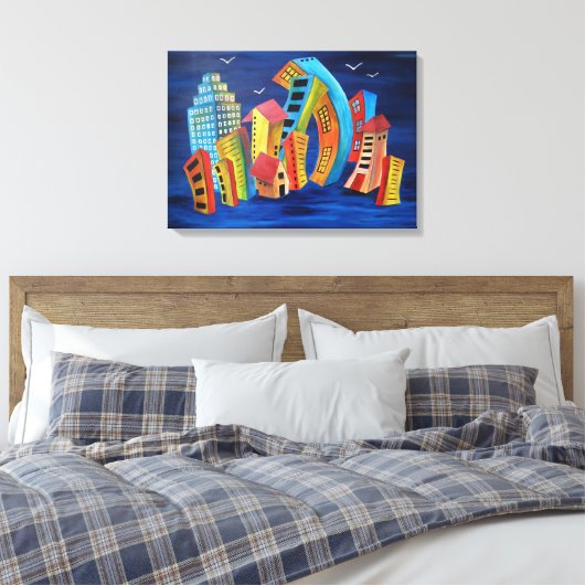 De drijvende stad canvas afdruk (Insitu (Slaapkamer))