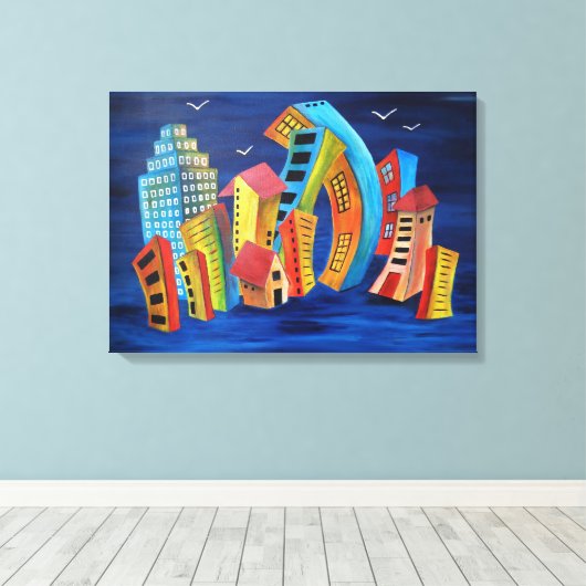 De drijvende stad canvas afdruk (Insitu (Houten vloer))