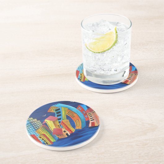 De drijvende stad zandsteen onderzetter (Zijkant)