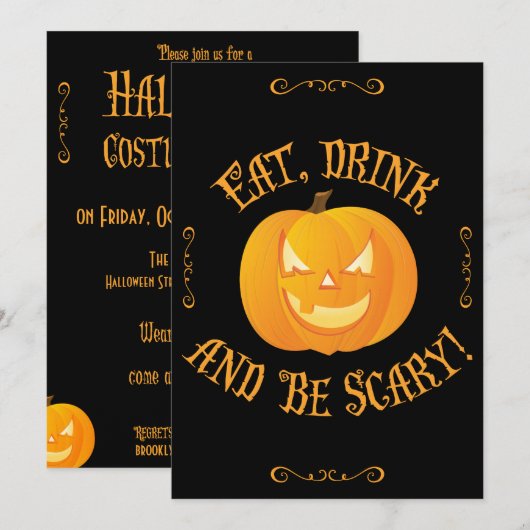 De Drink van het eten zijn eng Halloween partijuit Kaart (Voorkant / Achterkant)