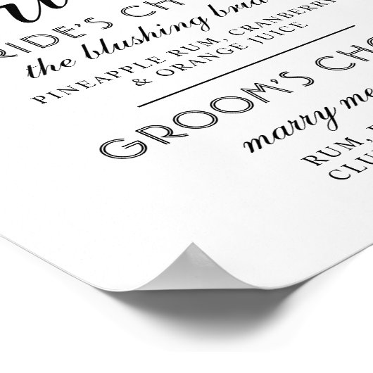 De Drinken van de handtekening Modern Zwart Witte Poster (Hoek)