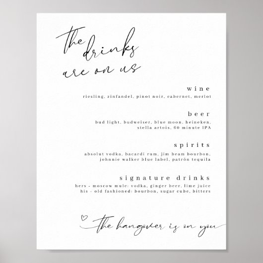 De Drinken zijn op ons minimalistische Drink Sign. Poster (Voorkant)