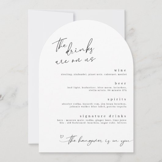 De Drinken zijn op US Minimalist Drinken Menu Kaar Kaart (Voorkant)