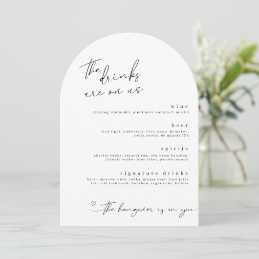 De Drinken zijn op US Minimalist Drinken Menu Kaar Kaart (Staand voorkant)