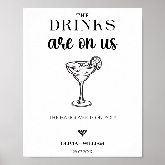 De Drinken zijn op US Wedding Bar Script Sign Poster (Voorkant)