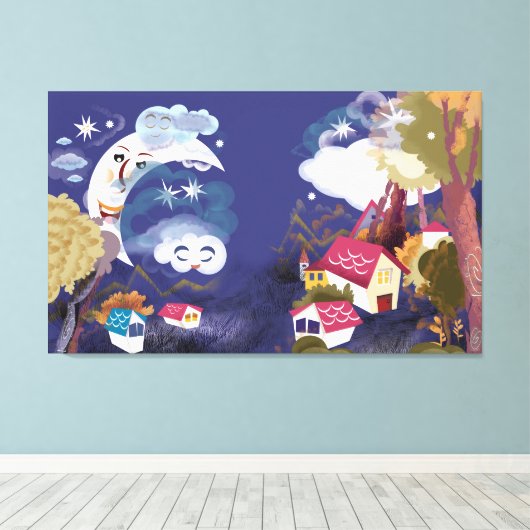 De dromerige maan canvas afdruk (Insitu (Houten vloer))