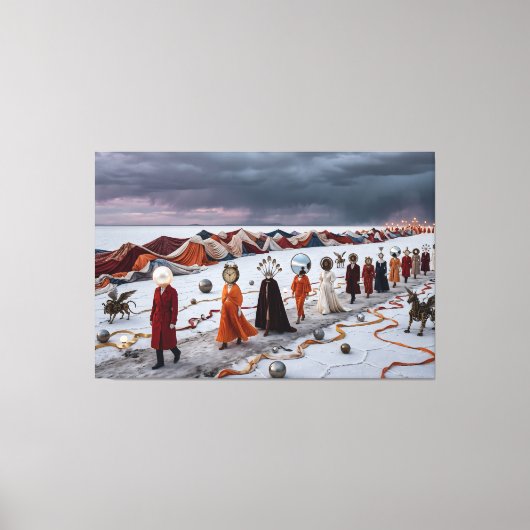 • De Dromersoptocht: Een Surrealistische Processie Canvas Afdruk (Voorkant)