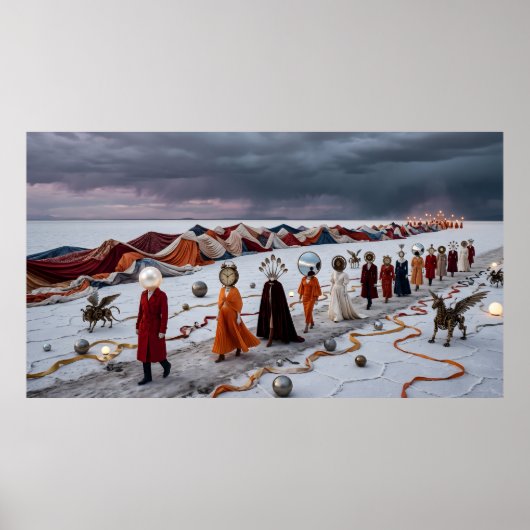 • De Dromersoptocht: Een Surrealistische Processie Poster (Voorkant)