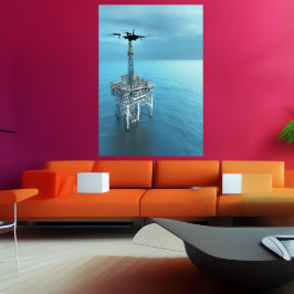 De drone en het olieplatform | AI Art Poster