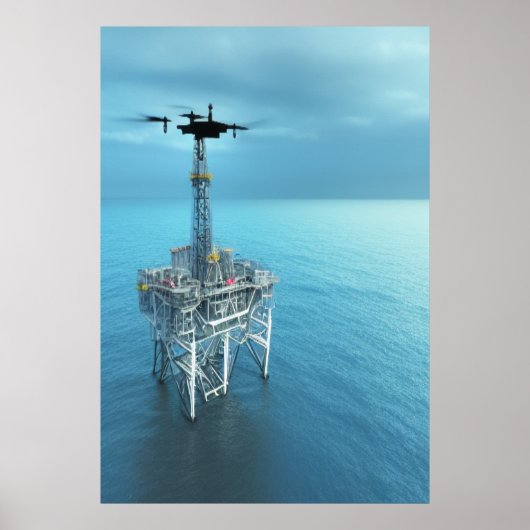De drone en het olieplatform | AI Art Poster (Voorkant)