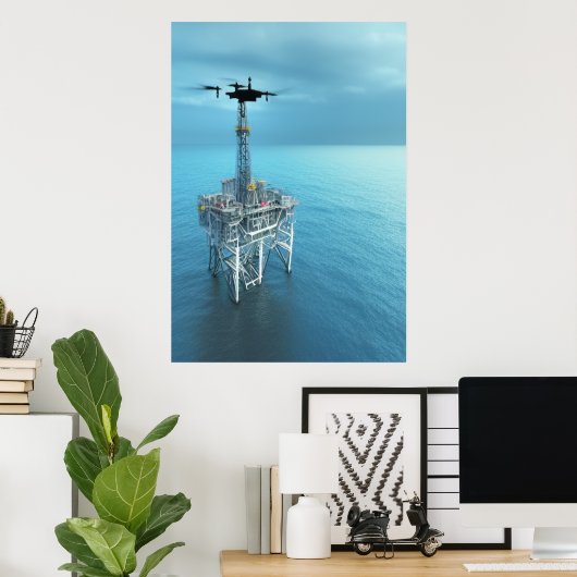 De drone en het olieplatform | AI Art Poster (Thuiskantoor)