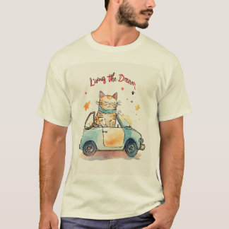 De droom van Chubby Cat in Tiny Car Watercolo T-shirt