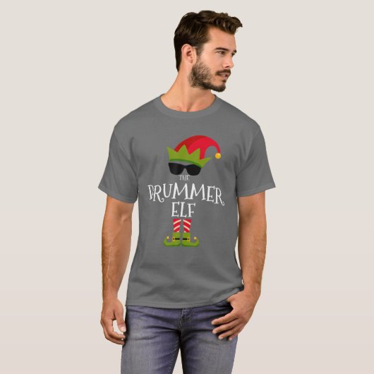 De drummer Elf Kostuum Matching Family Group Chris T-shirt (Voorkant volledig)